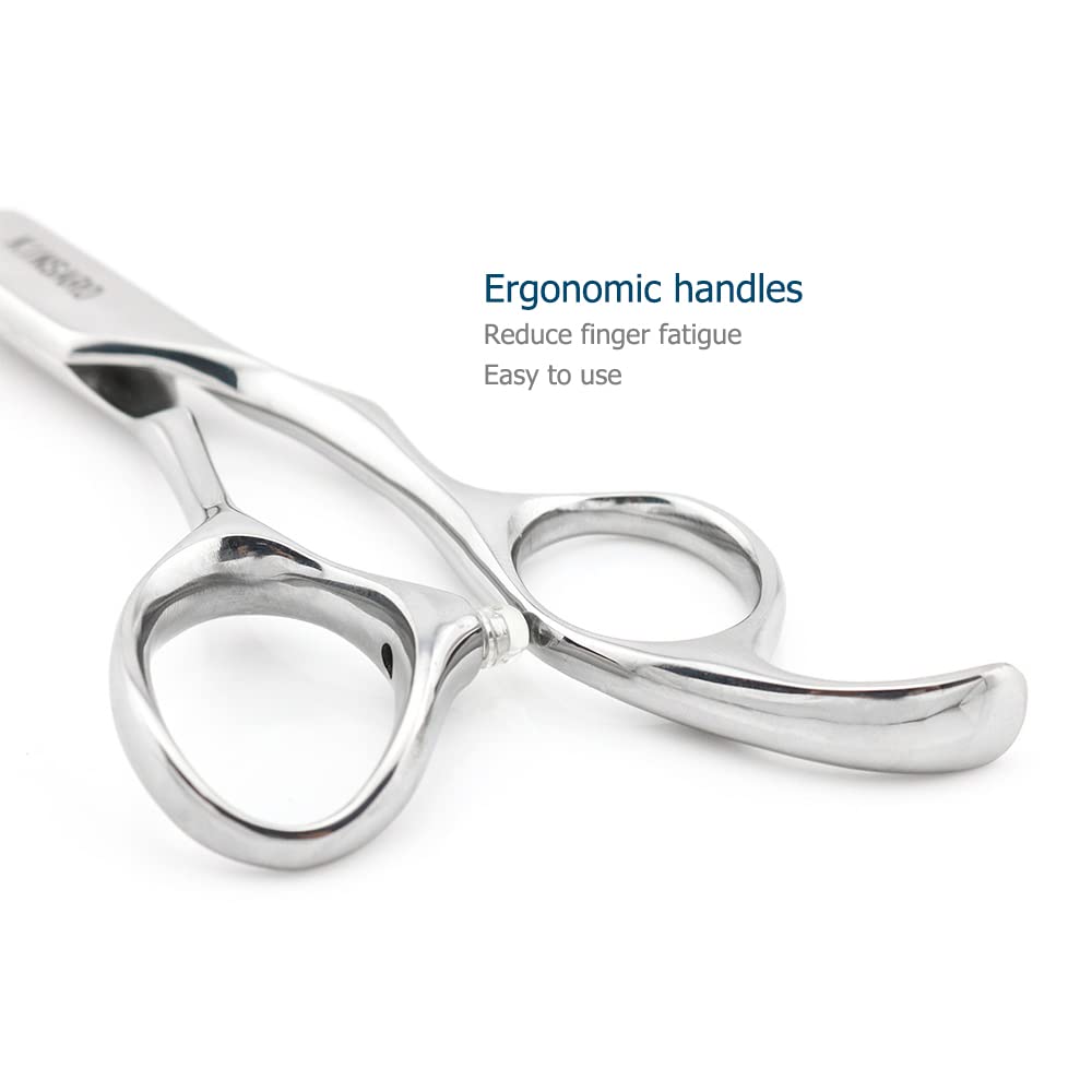 White Smoke Professional Hair Shears 6" Silvery Blind Hole Sharp Hair Cutting Scissors Haircut Barber Scissors Barber Shears Convex Edge 440C KINSARO for Hairdresser Barbershop or Home Use