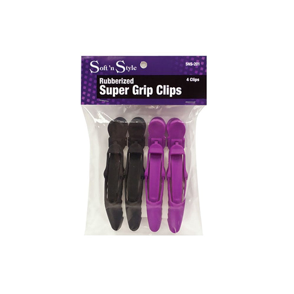 White Smoke Soft 'N Style Salon Beauty Hair Rubberized Super Grip Clips 4 Pack HC-SNS201
