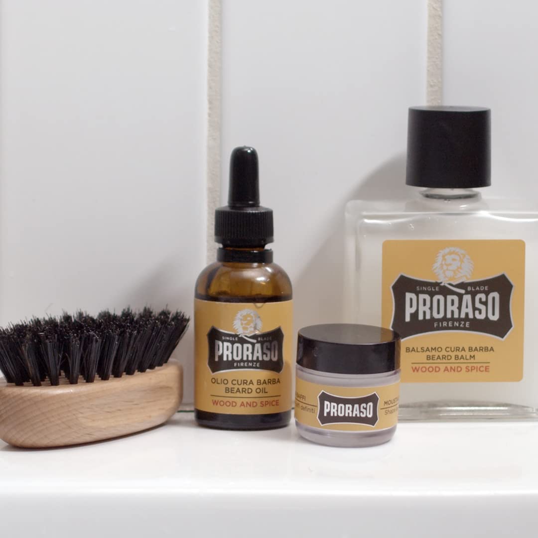 Light Gray Proraso Medium Hold Moustache Wax - Natural Finish Beard & Moustache Styling Wax - Cream-to-wax Formula - 0.5oz