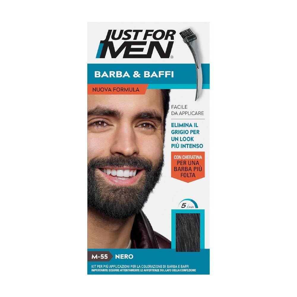 White Smoke JUST FOR MEN Color Gel Mustache & Beard M-55 Real Black 1 Each