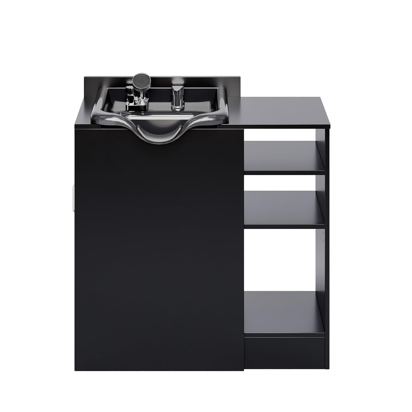 Dark Slate Gray OmySalon Shampoo Bowl with Cabinet, Portable Salon Hair Washing Station with Adjustable Shelf, UPC Certified Faucet, Freestanding Backwash Sink for Barber, Beauty Salon, Spa