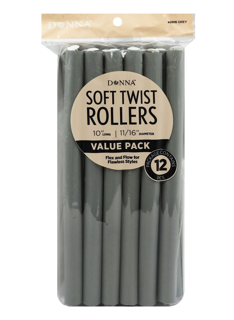 Donna Soft Twist Rollers 10" #6916 Gray - pc