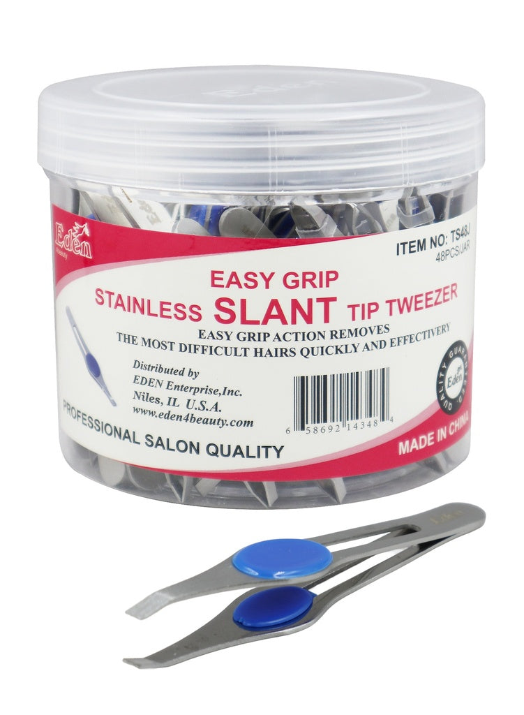 Eden Stainless Slant Tip Tweezer #TS48J (48pc/Jar) -Jar