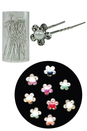 Stone Hair Pin (20/Jar) #2659 Color - jar (Flower w Pearl)