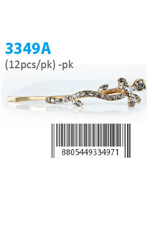 Design Stone Hair Pin (12 pairs /pk) #3349A -pk (Flower)