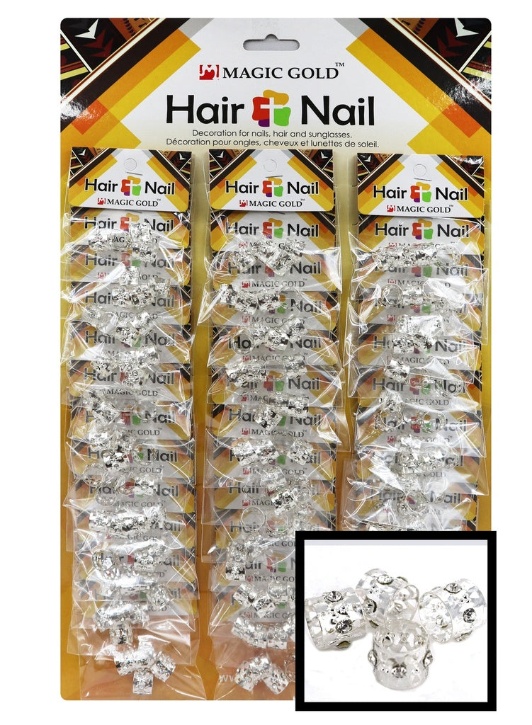 Magic Gold Hair & Nail Ring Bead (L) #69922 (36pk) -Silver -pk