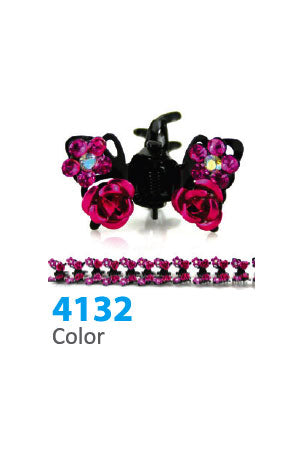 Stone Hair Clip (12 clips) #4132 Pink Butterfly - Strip
