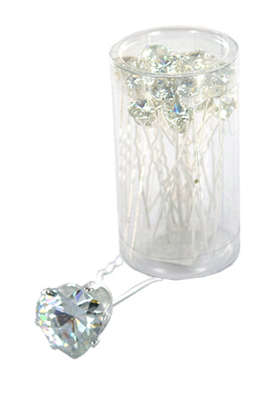 Stone Hair Pin (20/jar) #6735 Silver - jar (heart)