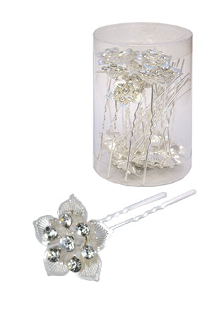 Stone Hair Pin (20/jar) #6741 Silver - jar (flower)
