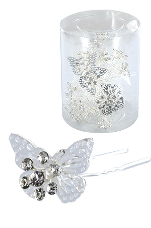 Stone Hair Pin (20/jar) #6743 Silver - jar (butterfly)