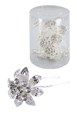Stone Hair Pin (20/jar) #6745 Silver - jar (flower)