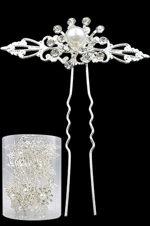 Stone Hair Pin (20/jar) #8896 Silver - jar (Flower)