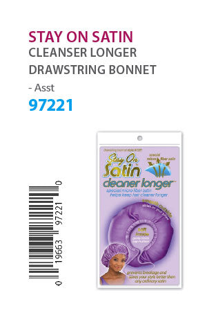 Stay on Satin Cleaner Longer Drawstring Bonnet #97221 Asst -dz