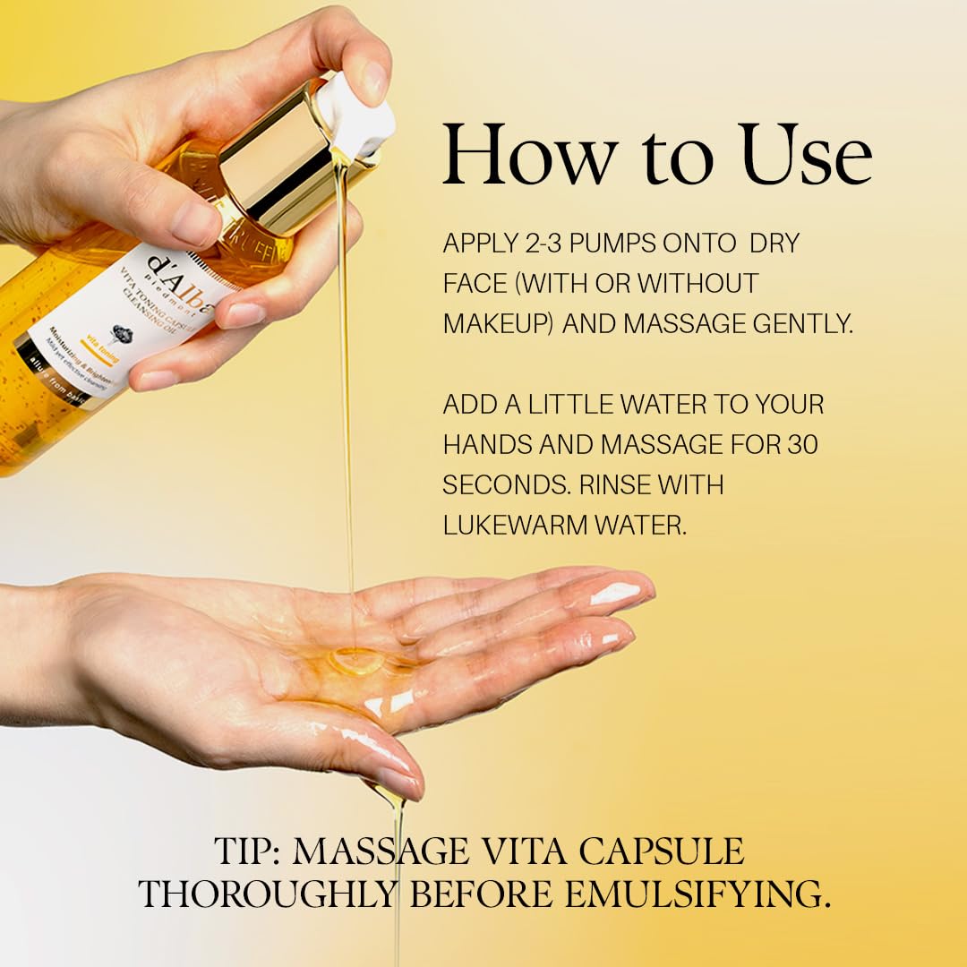 Bisque d'alba Piedmont Vita Toning Capsule Cleansing Oil (5.07 fl oz.), Vegan Skincare, Deep Cleansing Face Oil with Vitamin C, Glutathione & White Truffle, Makeup Remover, Pore Care