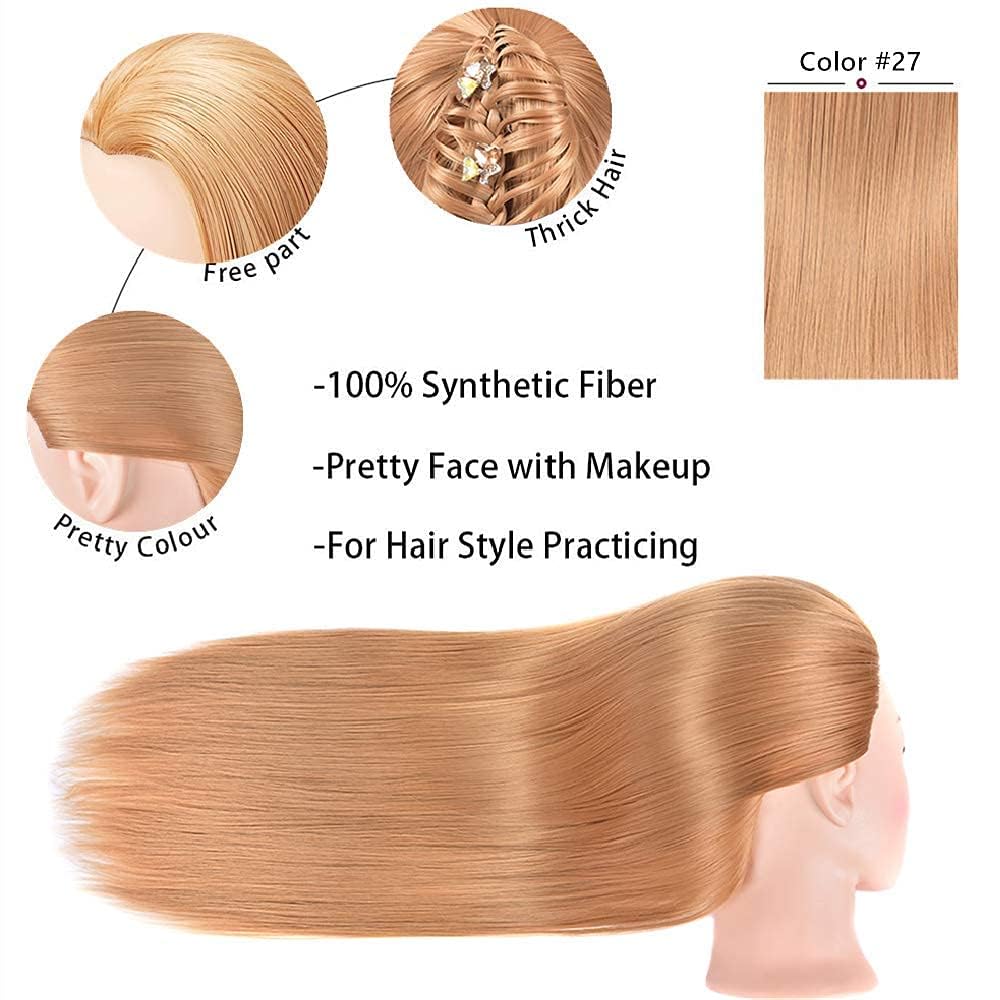 White Smoke MORRIS Synthetic Fiber Mannequin Head with Clamp – 28" Training Styling Head for Beginners to Practice Braiding, Cutting, Updos – Ideal for Cosmetology Students(Blonde)