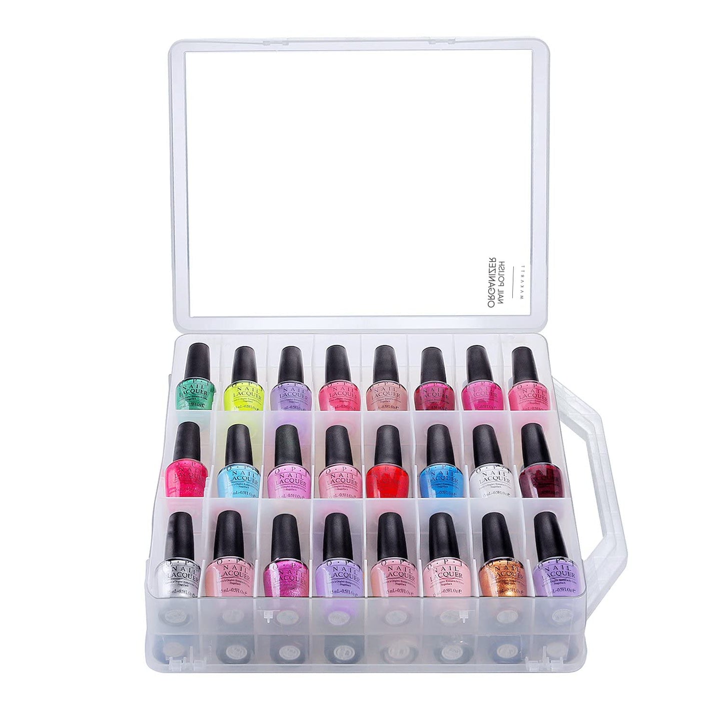 White Smoke Makartt Nail Polish Organizer: Clear Universal Nail Polish Holder for 48 Bottles, Portable Sturdy Gel Nail Polish Organizer Case with 8 Adjustable Dividers, Space Saver for Nail Bottles Display Travel