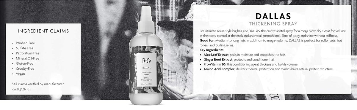 White Smoke R+Co Dallas Hair Thickening Spray, Volumizing & Texturizing, 8.5 oz