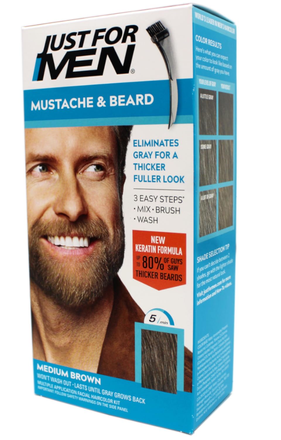White Smoke JUST FOR MEN Color Gel Mustache & Beard M-35 Medium Brown 1 ea (Pack of 6)