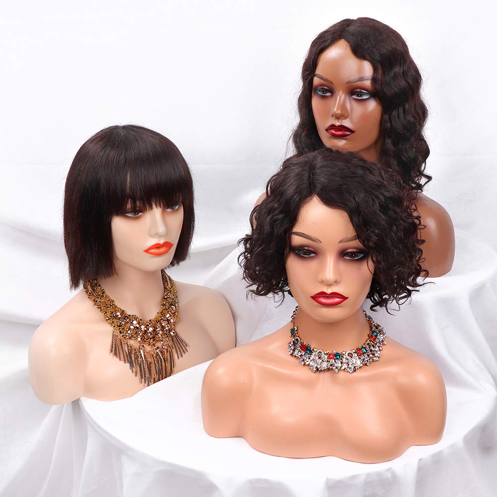 White Smoke Realistic Female Mannequin Head with Shoulder for Display - Manikin Head with Shoulder for Wig/Jewelry/Makeup/Hat/Sunglass Display (Light Brown)