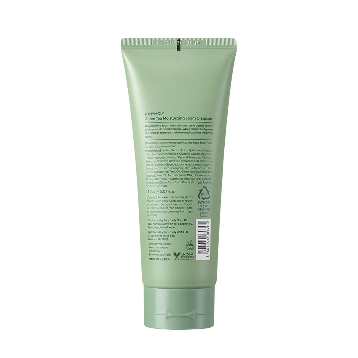 White Smoke TONYMOLY Chok Chok Green Tea Foaming Cleanser - Daily Antioxidant Face Wash