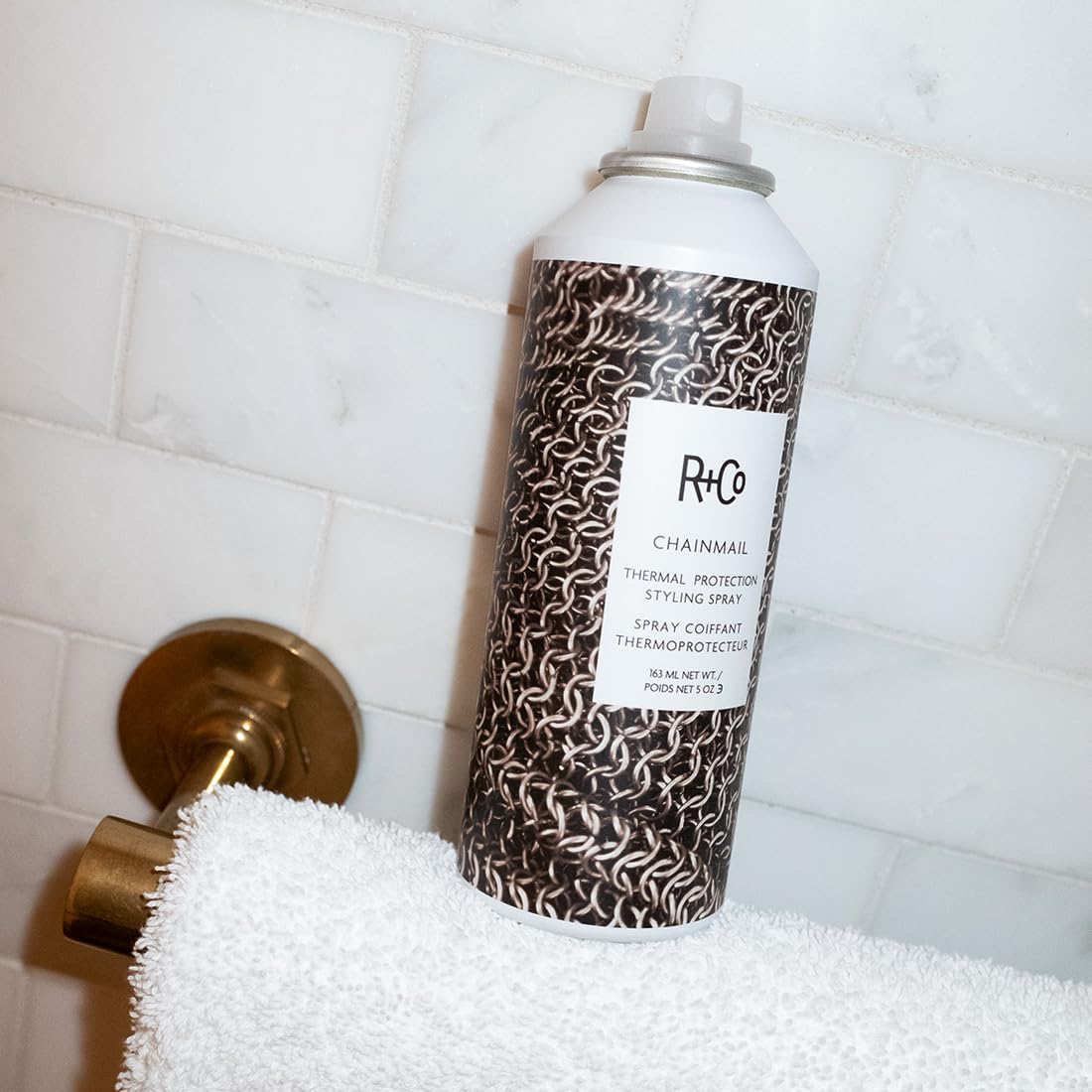 Light Gray R+Co CHAINMAIL Heat Protection Spray For Hair, 1.0 Oz