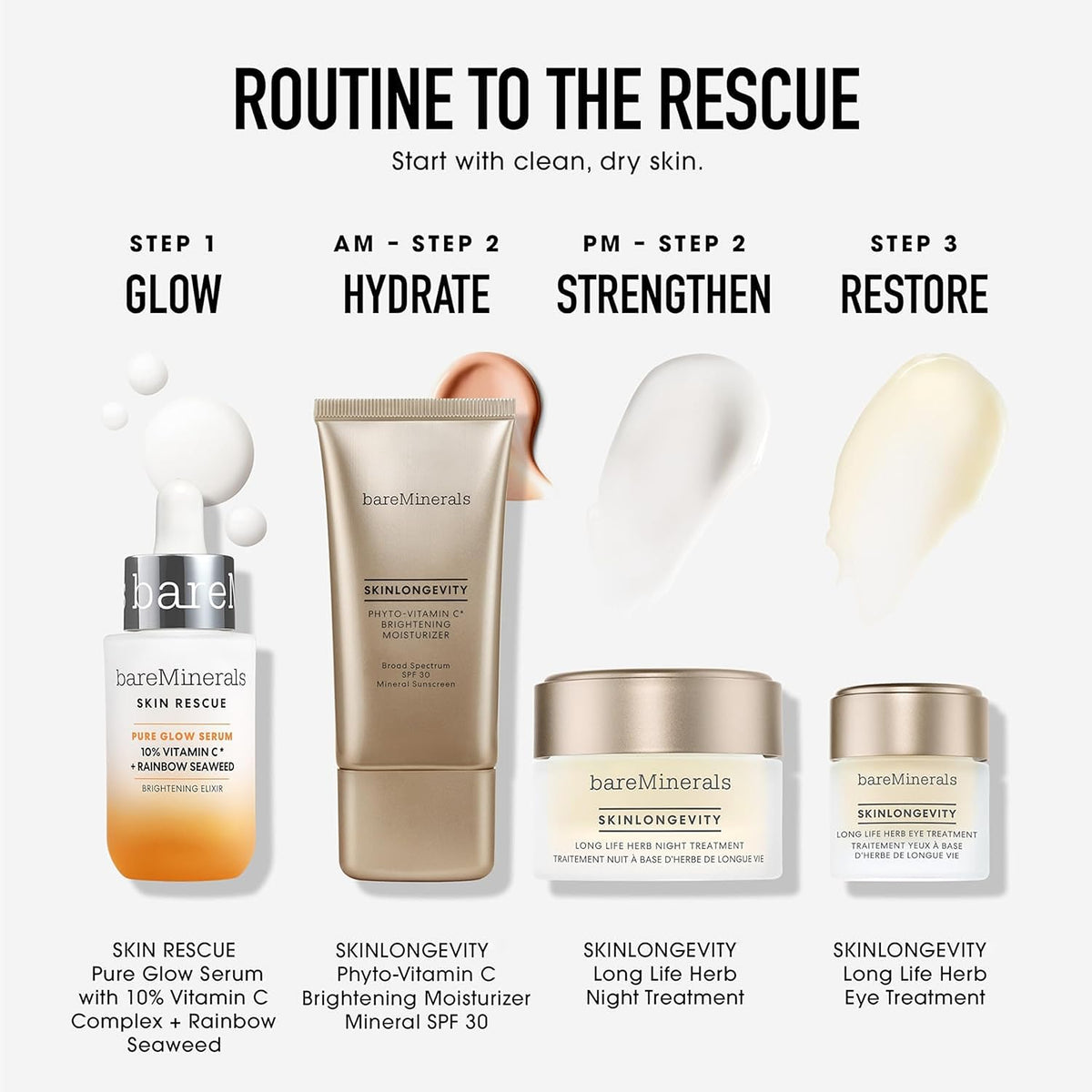 White Smoke bareMinerals Skin Rescue Pure Moisture Face Serum, 1 oz