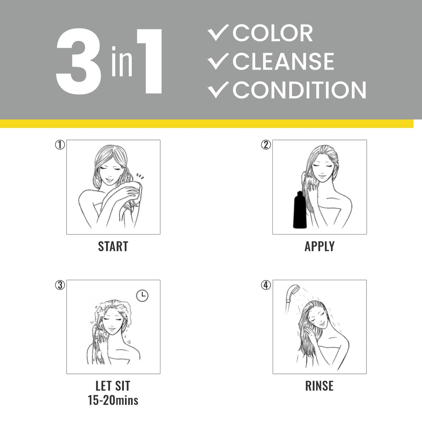 White Smoke KINGMING Black Hair Dye Shampoo 3 in 1 for Gray Hair, Hair Color Shampoo for Women Men Grey Hair Coverage, Herbal Ingredients Champu Con Tinte Para Canas 500ml (Black).