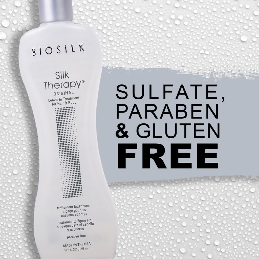 Light Gray BioSilk Silk Therapy Original, Reconstructing Leave-In Hair Treatment, Adds Shine, Smooths & Prevents Split Ends, Sulfate-Free, Paraben-Free, Cruelty-Free, 12 Oz