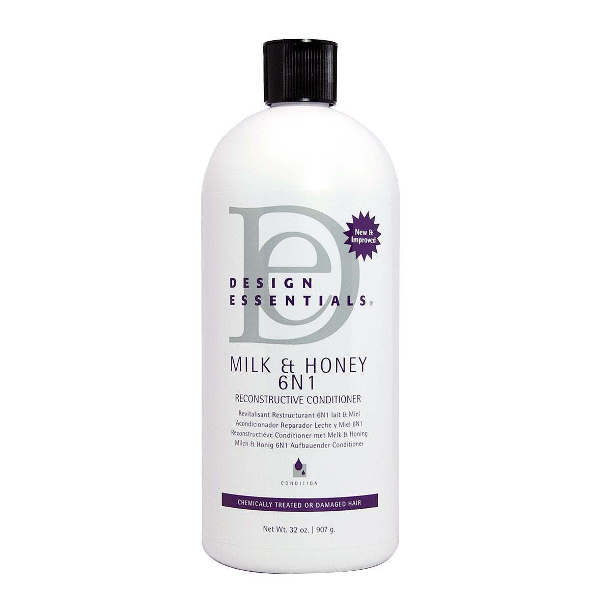 White Smoke Design Essentials Milk & Honey 6N1 Reconstructive Conditioner, Strengthens & Restores Chemically Treated Hair, With HydraStrength Complex, 32 oz