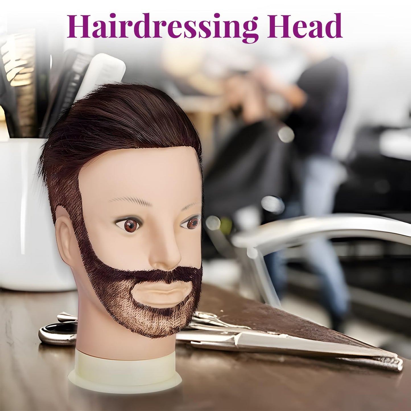 White Smoke Male Mannequin Head with Hair,10" Barber Mannequin Head,Cosmetology Hairdresser Training Doll Manikin Head for Hair Styling and Practice(black)