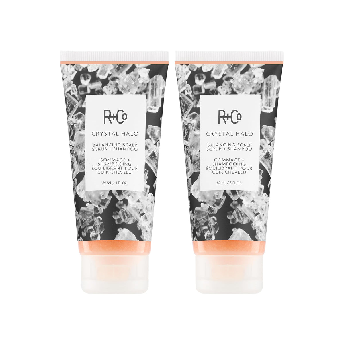White Smoke R+Co CRYSTAL HALO Balancing Scalp Scrub + Shampoo 2 Pack