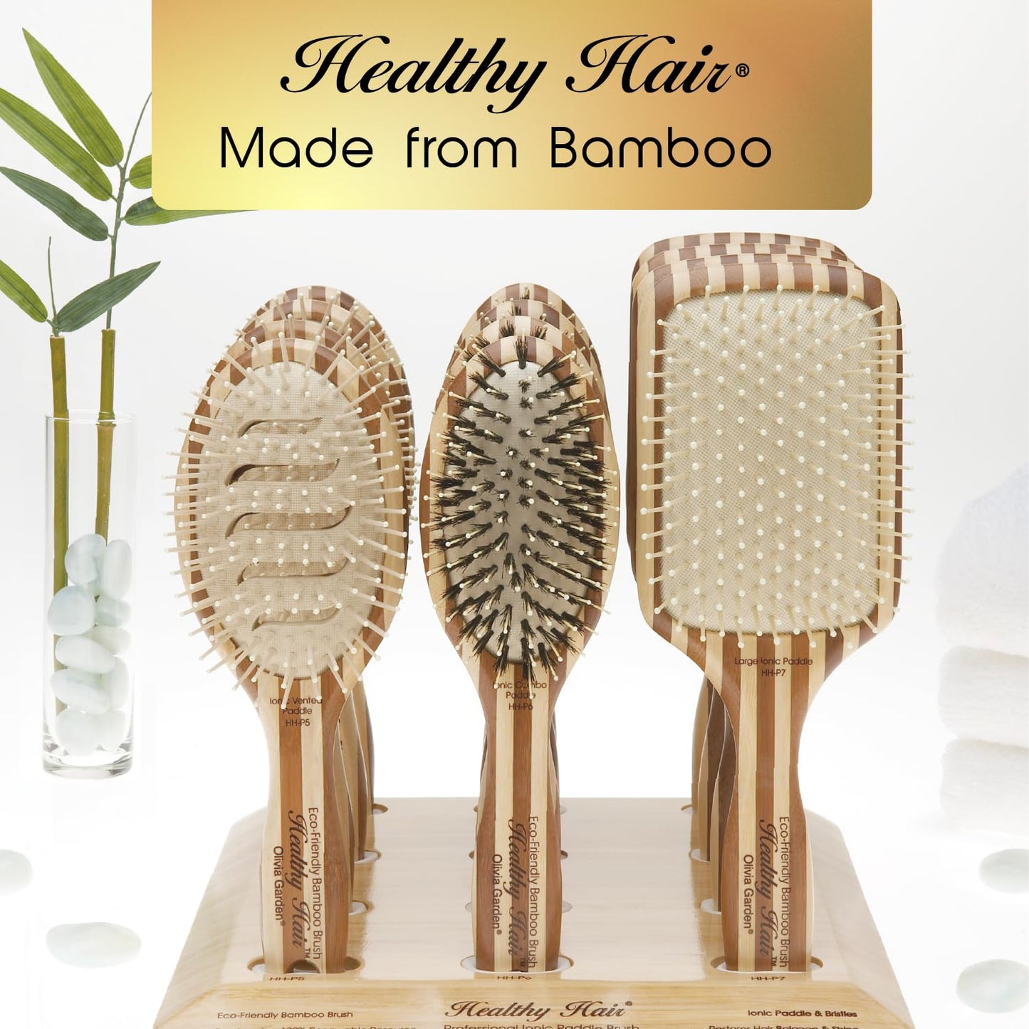 White Smoke Olivia Garden Healthy Hair Eco-Friendly Bamboo Ionic Paddle Hair Brush (Combo)