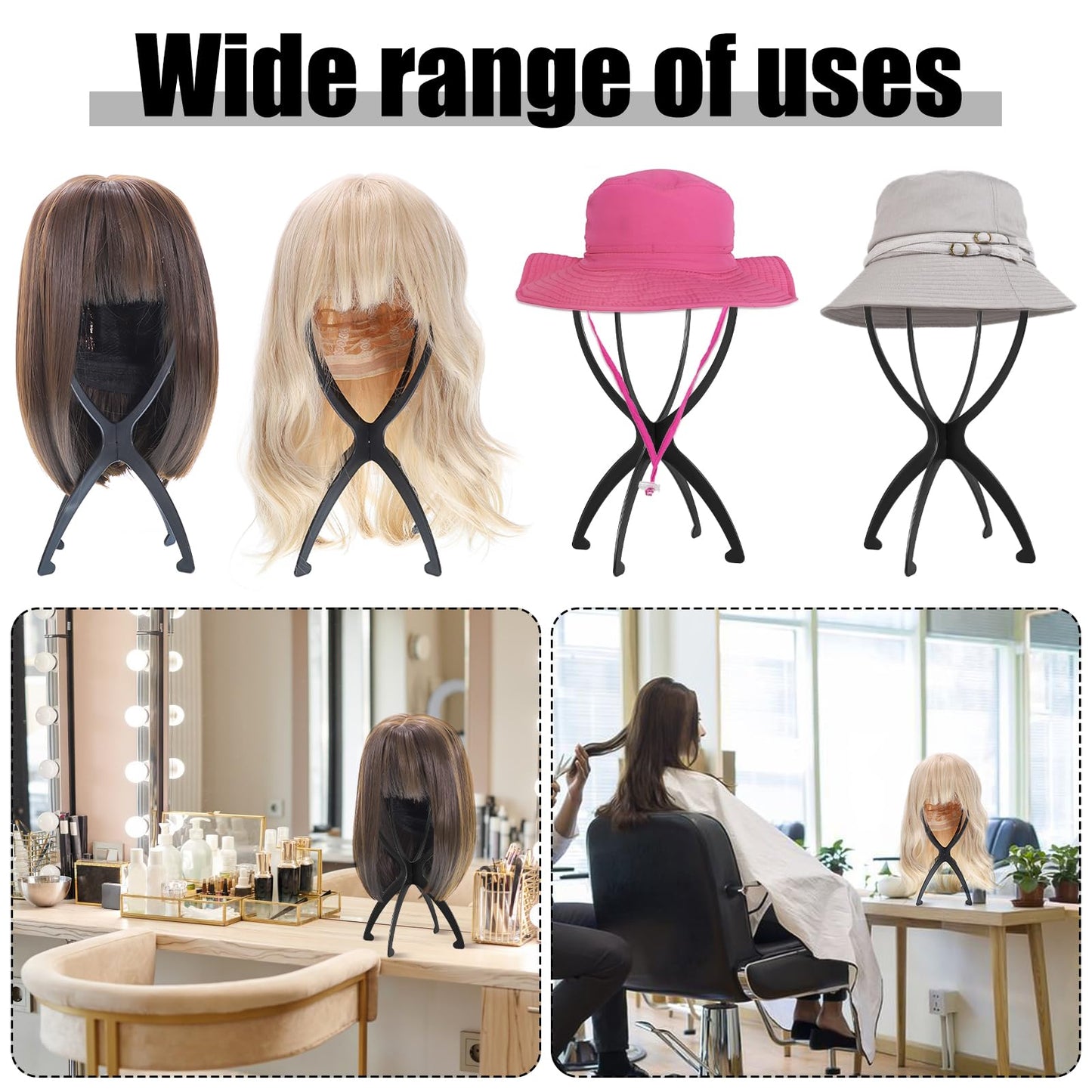 White Smoke obeoby Wig Stand, Portable Wig Holder Wig Head Stand for All Wigs Travel Wig Hair Stylist Gifts for Women(black (2 pack))