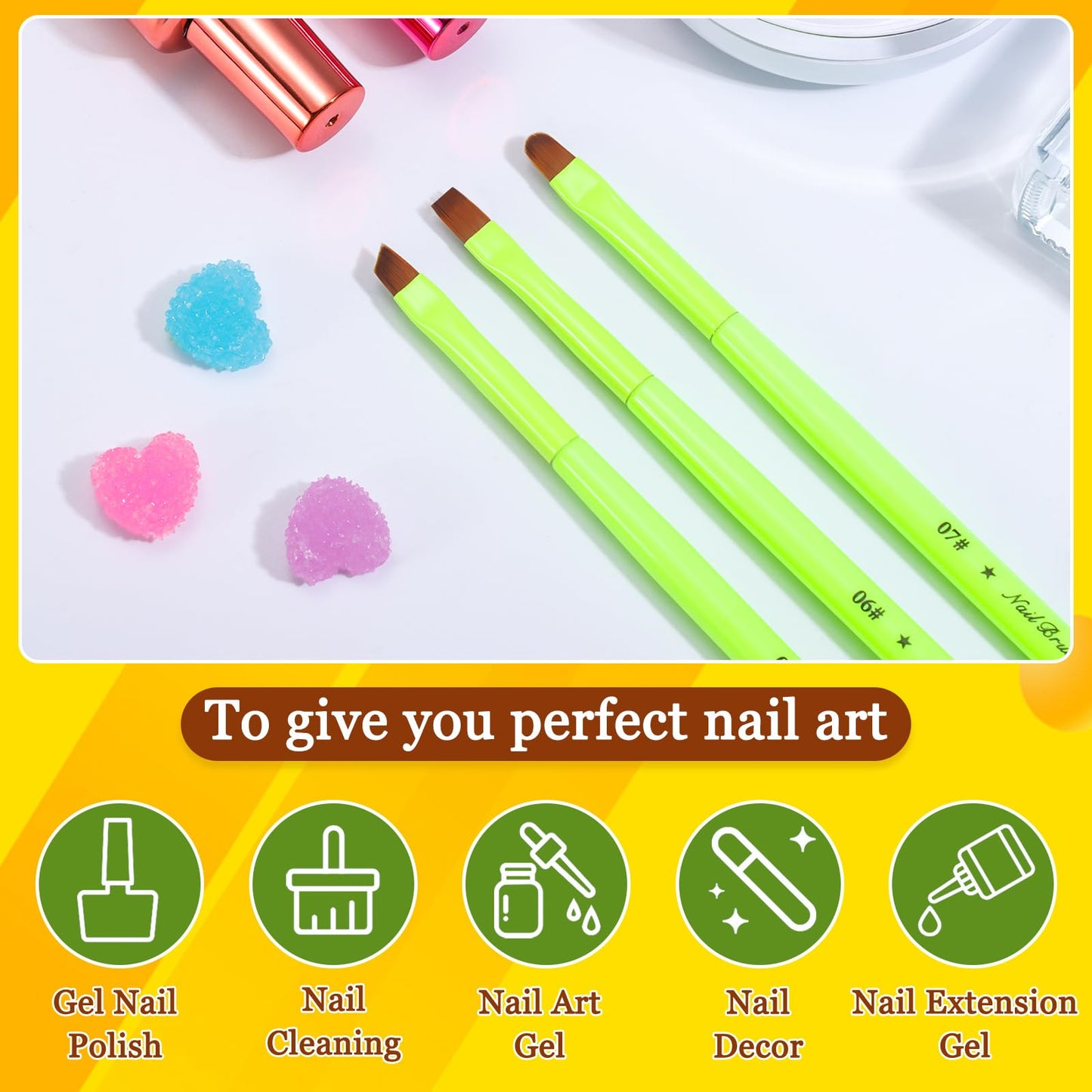 Lavender INENK 3PCS Nail Clean Up Brushes for OPI Nail Polish Remover, Brushes for Cleaning Polish Mistakes on the Cuticles, Acetone Resistant Nail Brush for Nail Art and Designs(Fluorescent Green )