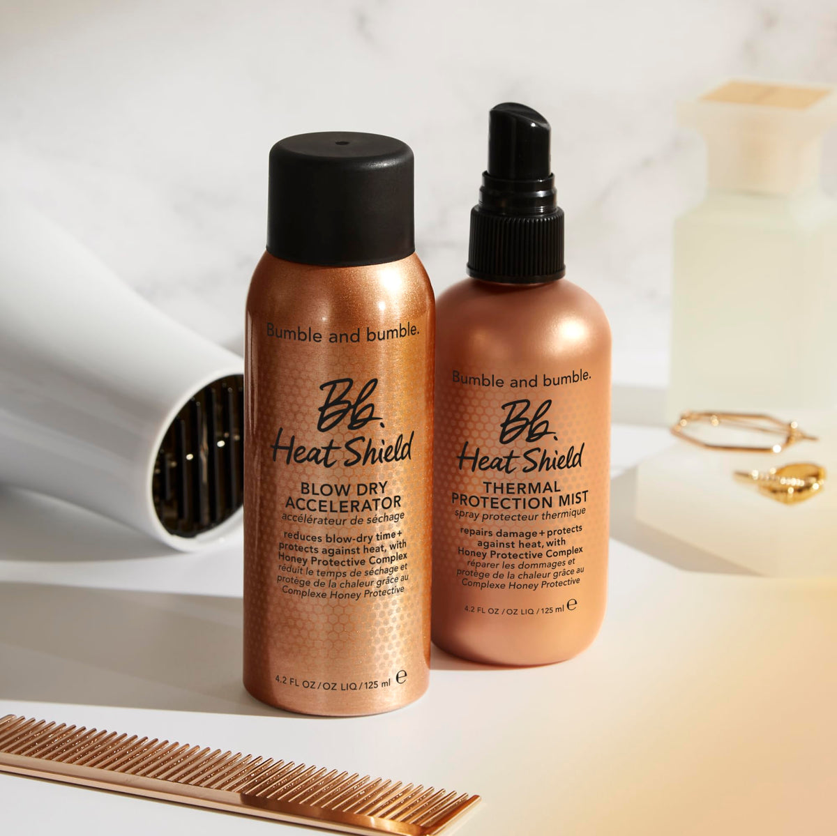 Antique White Bumble and bumble. Heat Shield Blow Dry Accelerator Hair Mist | Reduce Blow Dry Time, Anti Frizz, Heat Protection, Smooths | For All Curly, Wavy, Straight Hair Types, 4.2 Fl Oz