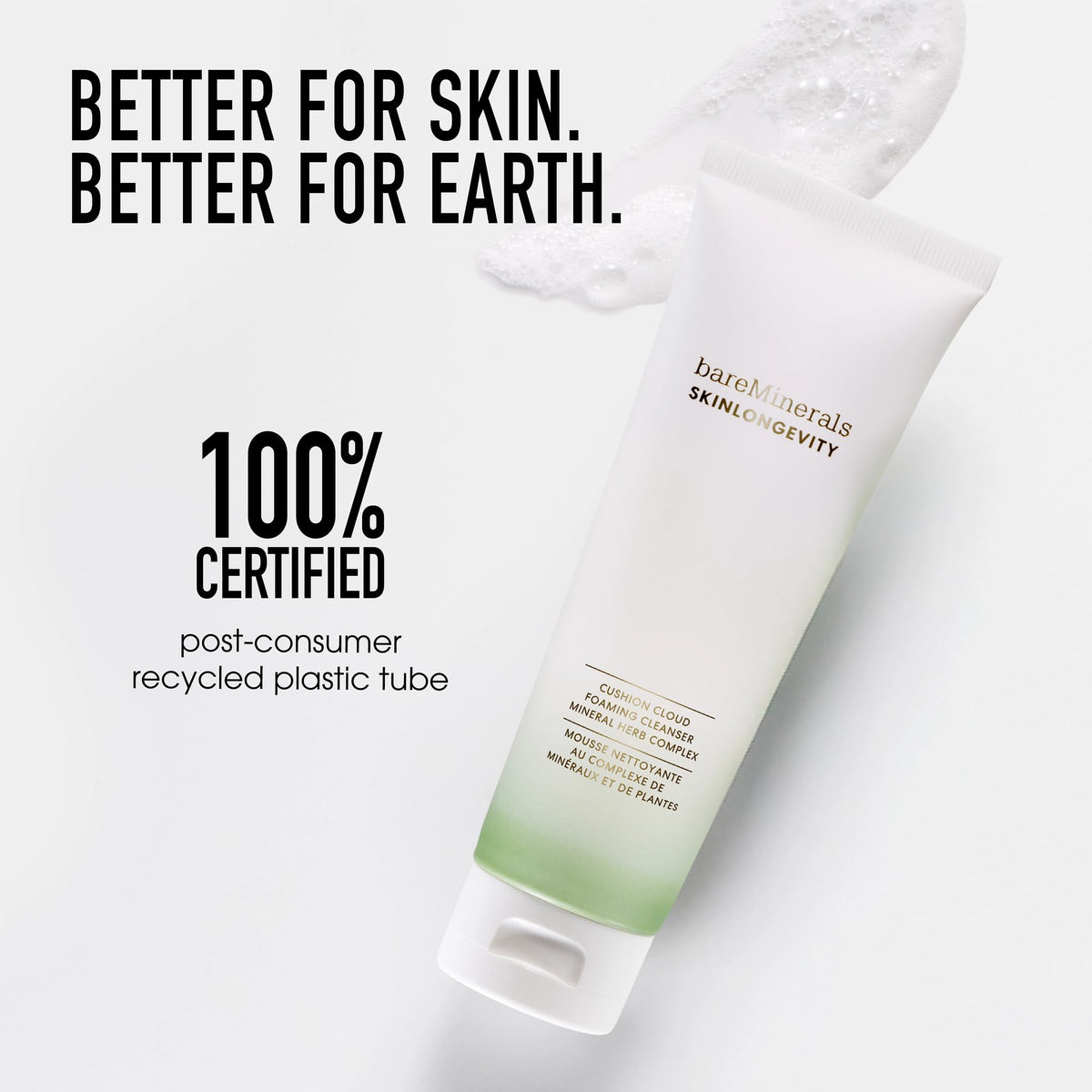 Lavender bareMinerals SKINLONGEVITY Cushion Cloud Cream-to-Foam Face Cleanser, 4 oz