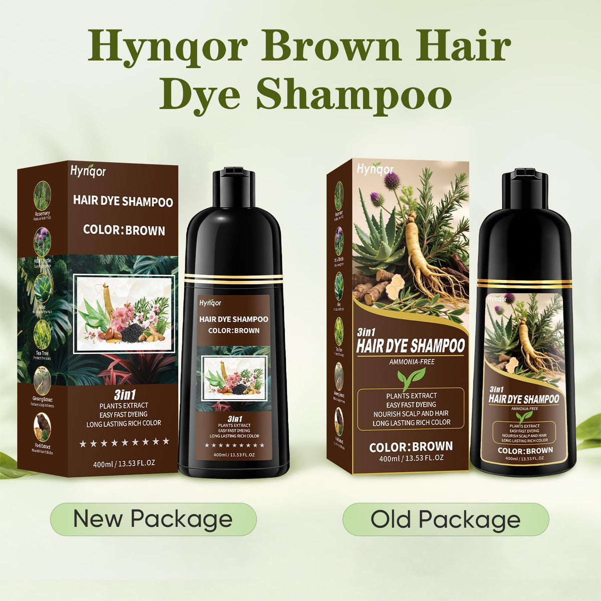 Antique White Hynqor Brown Hair Dye Shampoo for Women Men Gray Hair Coverage Ammonia Free