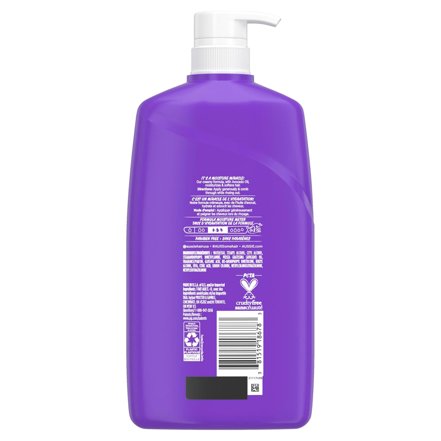 White Smoke Aussie Miracle Moist with Avocado & Jojoba Oil, Paraben Free Conditioner, 26.2 fl oz
