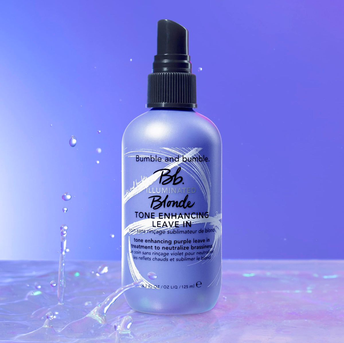 Medium Slate Blue Bumble and bumble. Illuminated Blonde Tone Enhancing Purple Leave-in Treatment Spray | Neutralize Brassiness | Heat Protection, Hydrating, Anti Frizz, Color Safe | Curl, Wavy, Straight, 4.2 Fl Oz