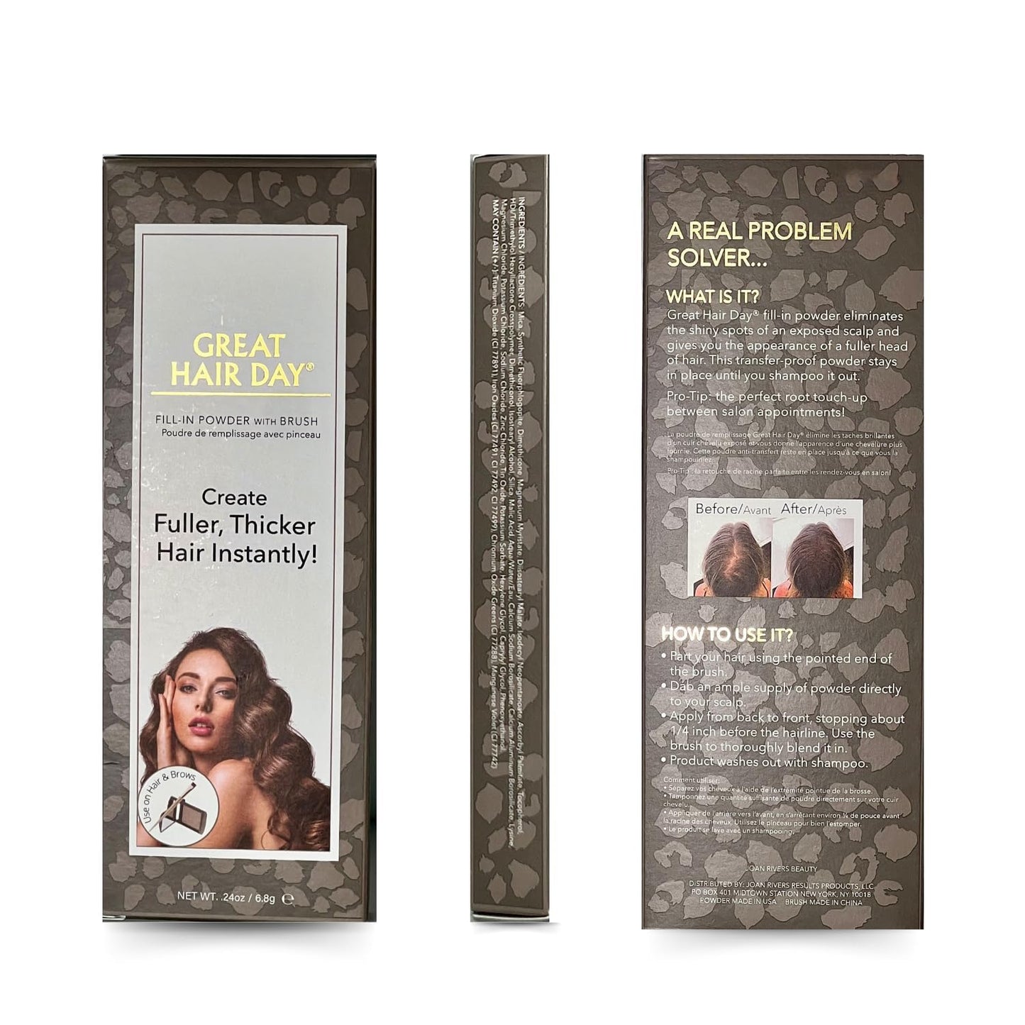White Smoke Joan Rivers Great Hair Day Root Touch Up Powder – Fill-in Powder for Thicker, Fuller Looking Hair (Brunette)
