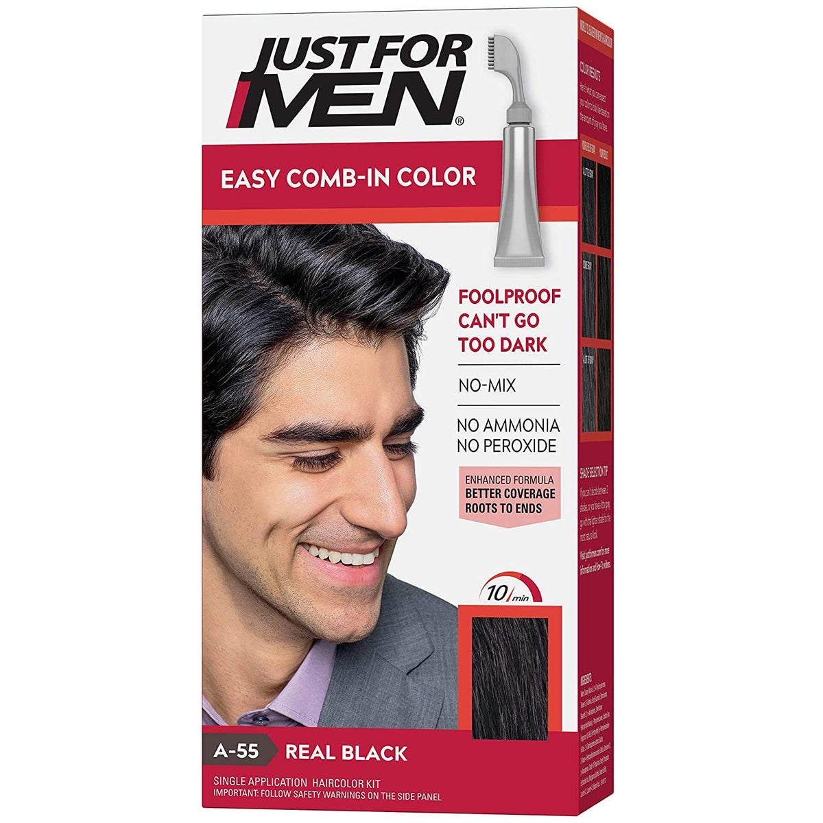 White Smoke JUST FOR MEN AUTO STOP COMB IN REAL BLACK A55