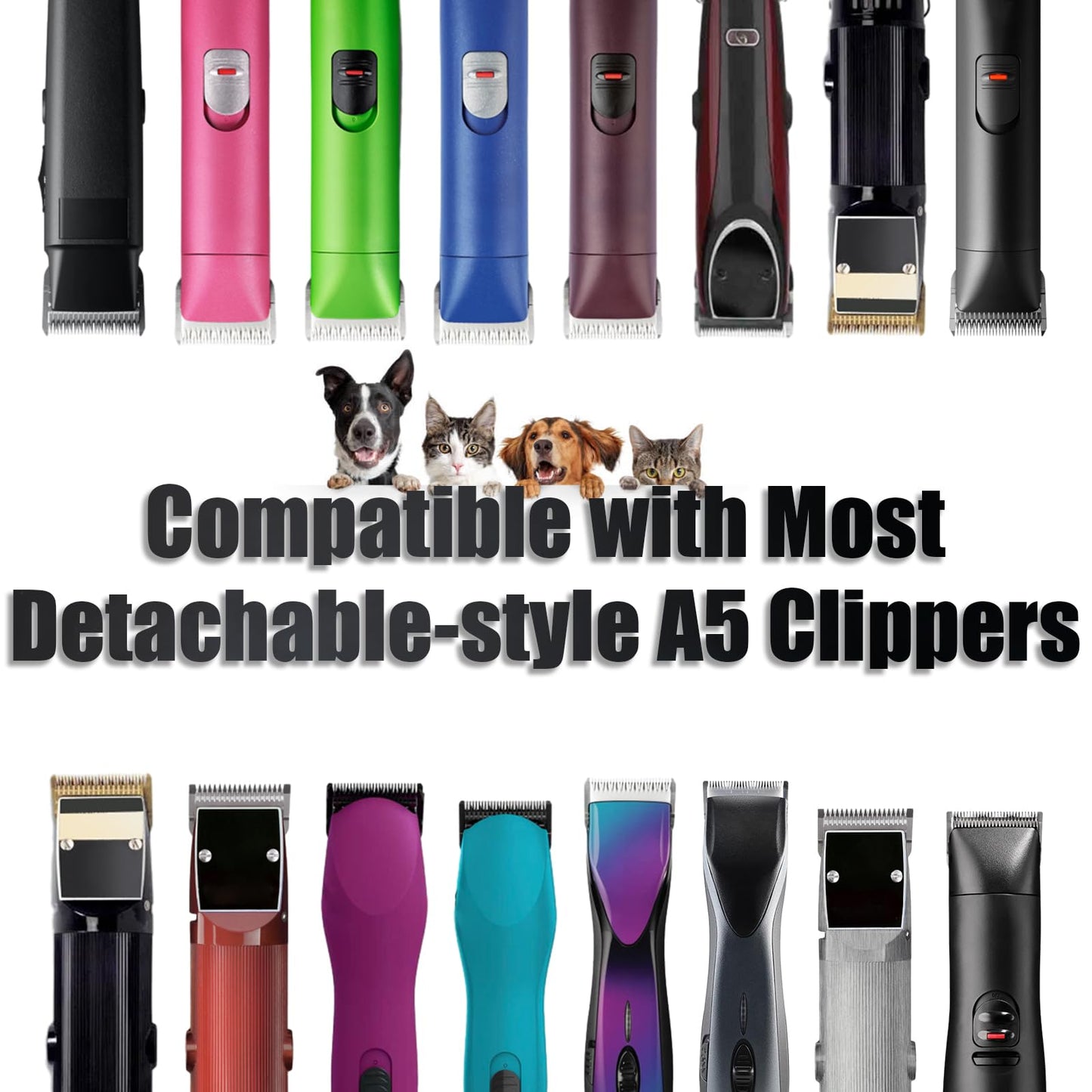 White Smoke YAZIYIR 3 Pack 7FC Detachable Dog Grooming Steel Blades,Compatible with Andis,Oster A5,Wahl KM-10 Series,Cut Length 1/8" 3.2MM (Black)