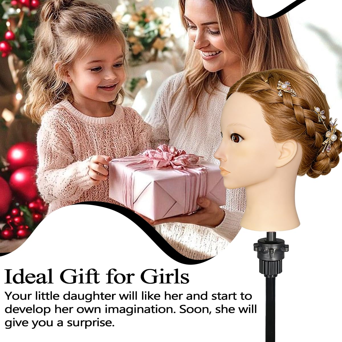 White Smoke Mannequin Head Human Hair For Braiding,Straight 22Inch Doll Head for Cosmetology & Hairdresser with Stand (Golden)