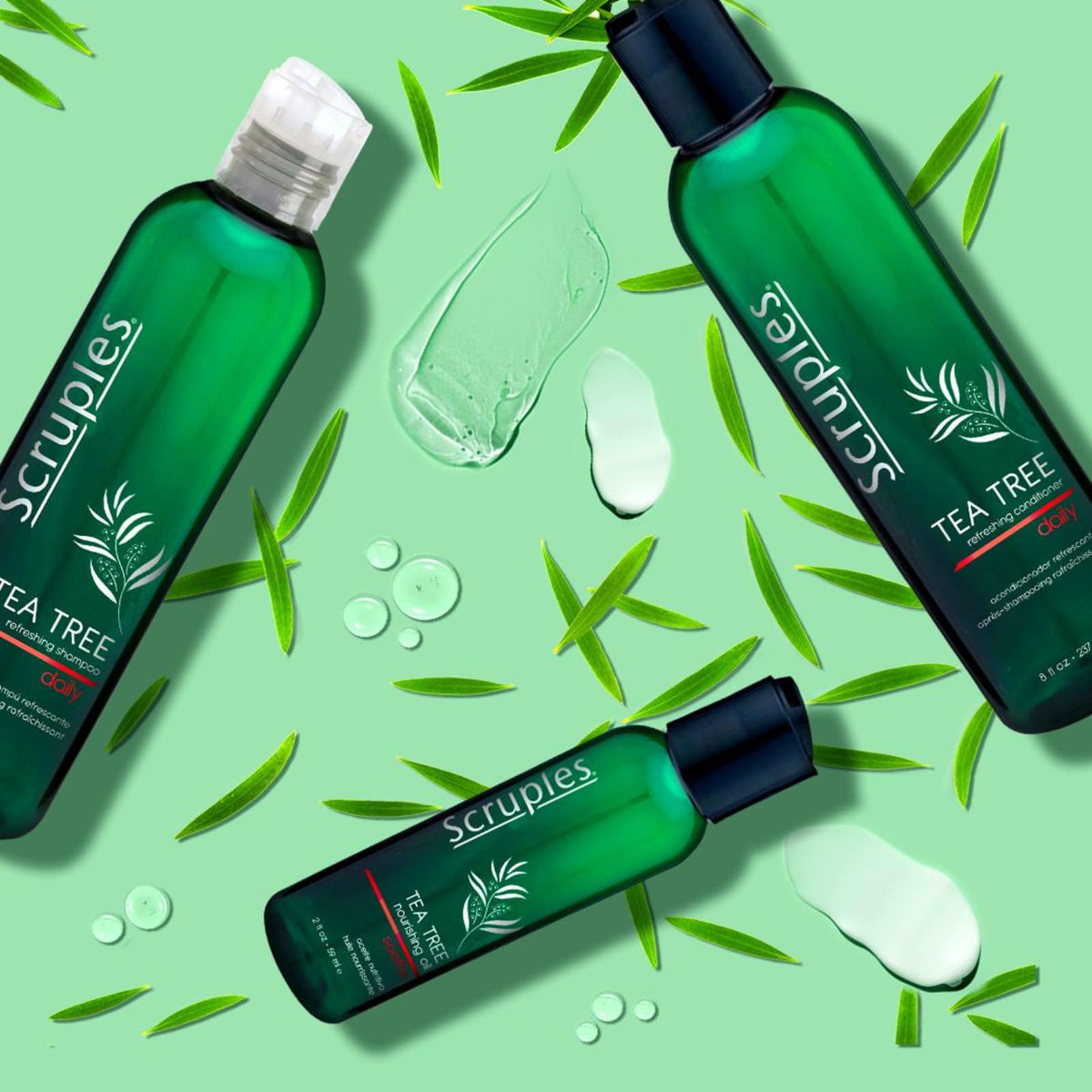 Pale Green Scruples Tea Tree Hair Oil - Nourishing Hair Moisturizer, Scalp Oil and Detangler - Hair Protectant Infused with Tea Tree Oil & Vitamin E - Stimulates Hair Growth (2oz)