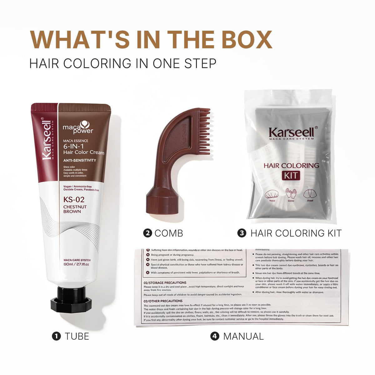 White Smoke Karseell Hair Dye with Comb Applicator, Hair Color for Root Touch Up, Brown