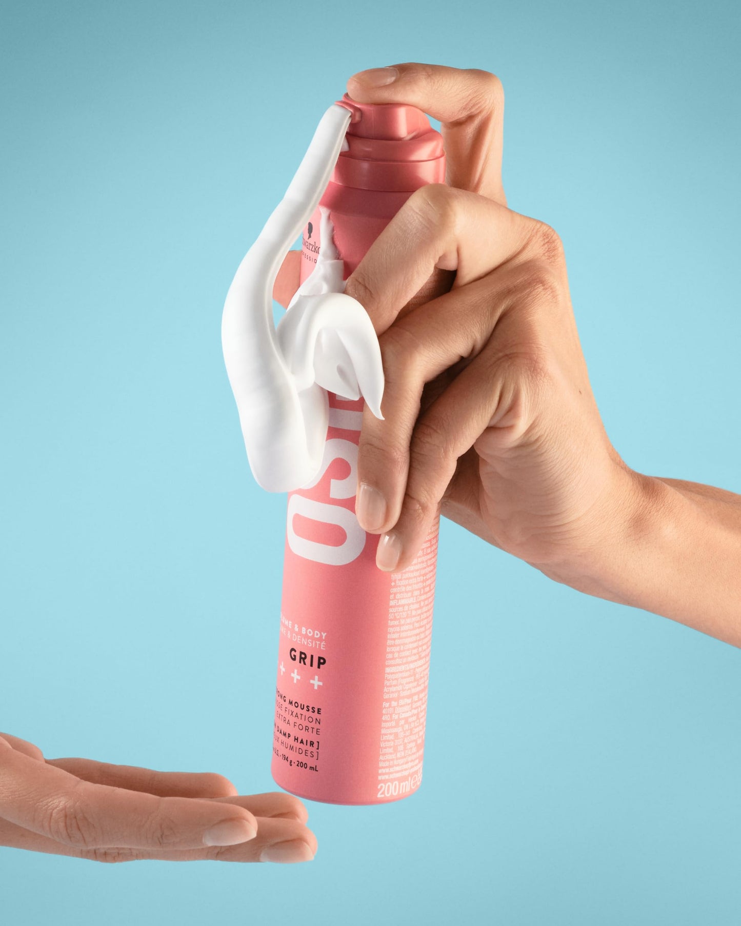 Light Blue OSiS+ Grip Extreme Hold Mousse – Extra Strong Control and Volume with Lasting Definition and Natural Shine – Volumizing, Vegan Formula with Heat Protection, 6.76 oz