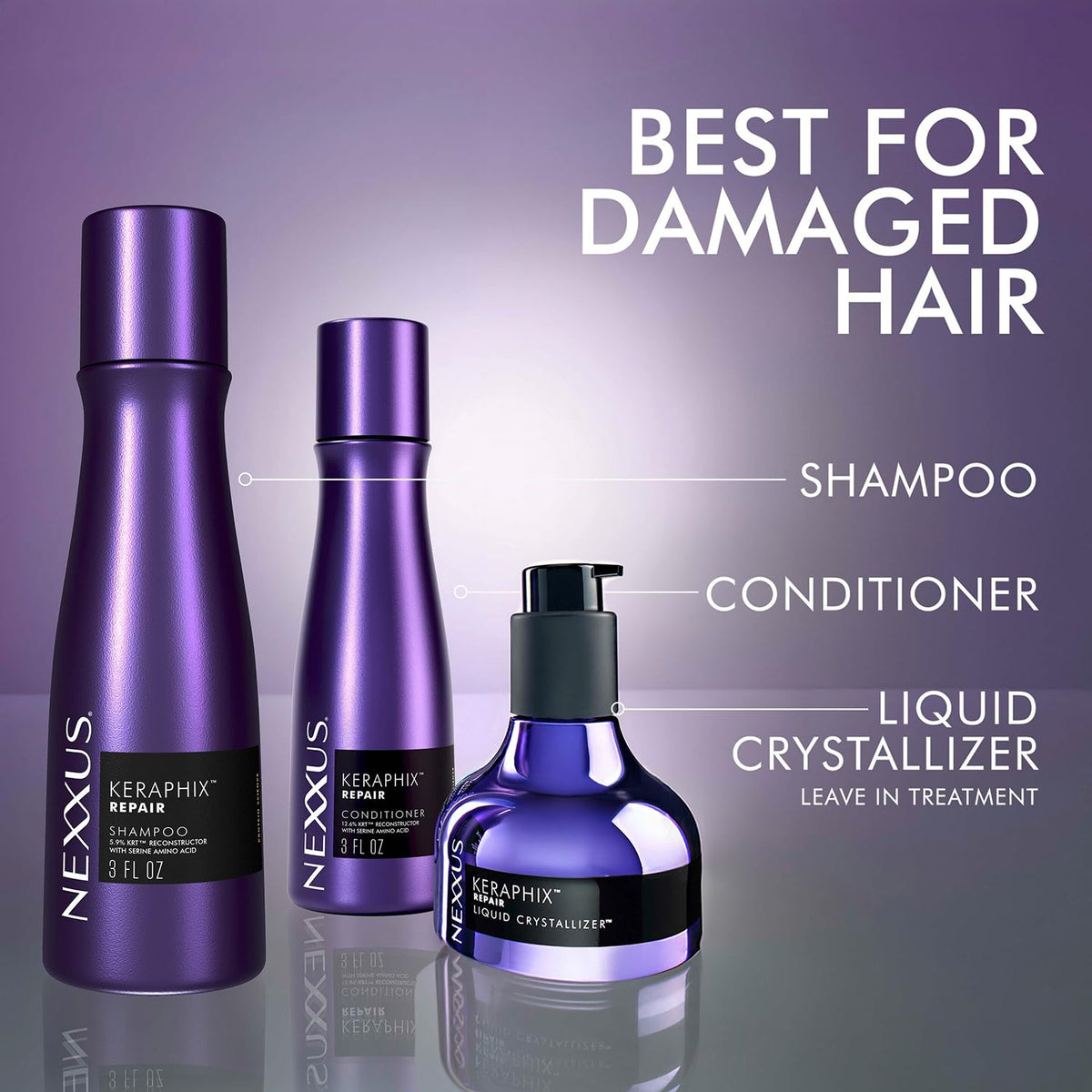 Dim Gray Nexxus Travel Shampoo & Conditioner Set, Keraphix – Keratin Repair Products for Dry, Damaged Hair, Split Ends, Frizz Control, 3 Oz Ea