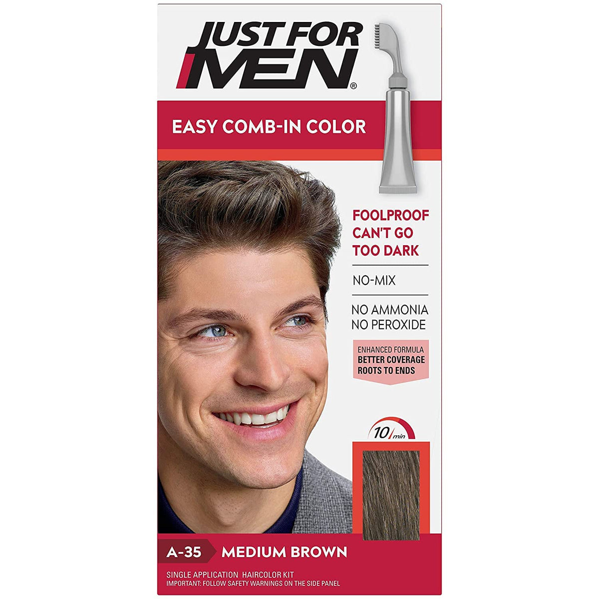 Misty Rose Just For Men AutoStop Men's Comb-in Hair Color, Medium Brown 1.2 Ounces Each (8)