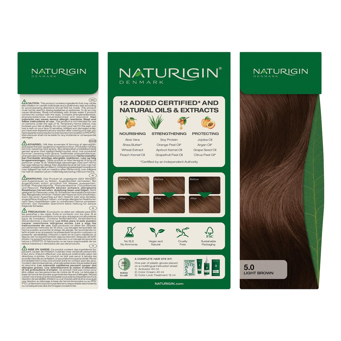 Gray Naturigin Permanent Hair Dye, 5.0 Light Chocolate Brown – Ammonia Free, 100% Gray Coverage, Vegan, Salon Quality Hair Dye