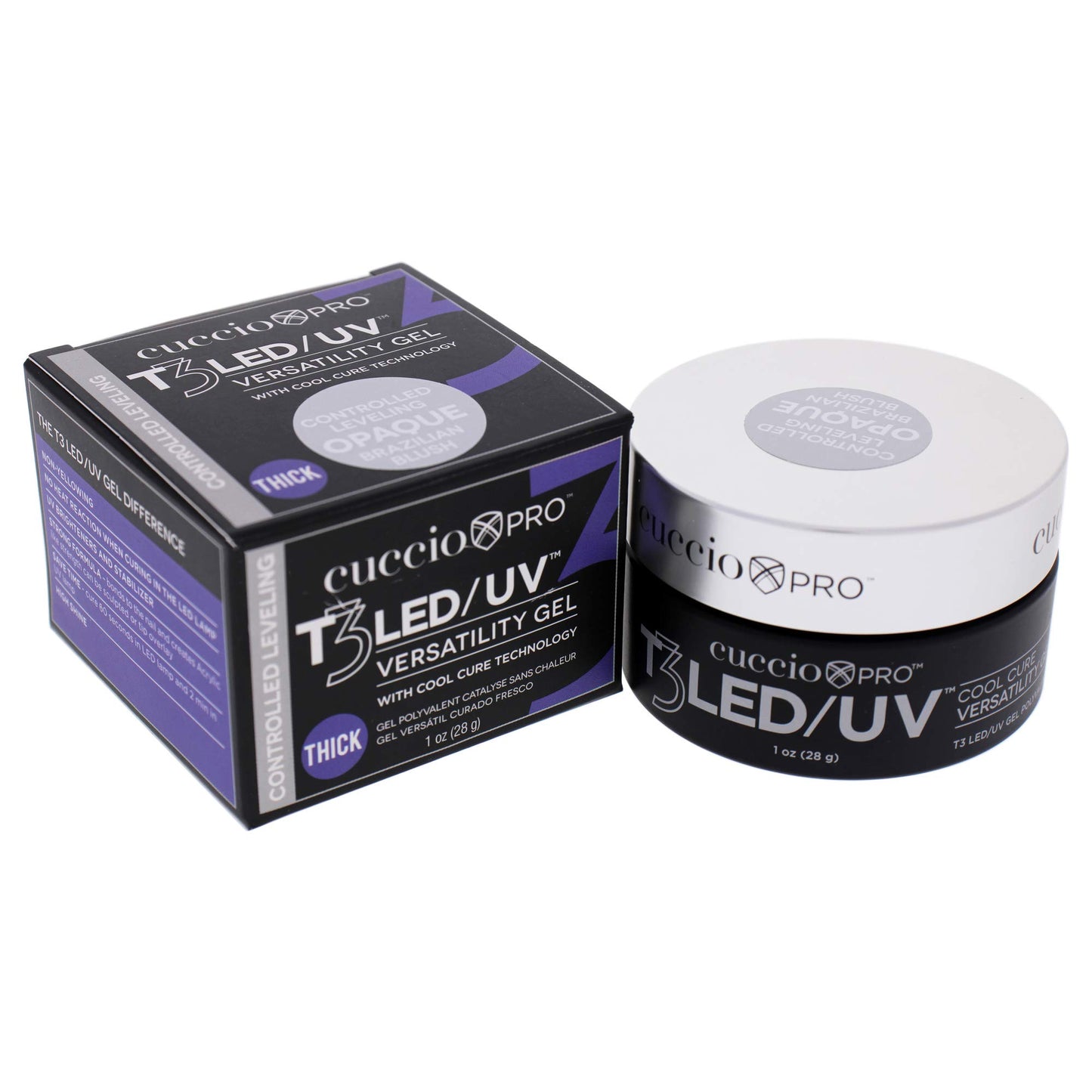 White Smoke Cuccio Pro T3 LED/UV Cool Cure Versatility Gel- Controlled Levelling- Incredibly Flexible- Strong Adhesion- Thick Viscosity- Fast Application- Quick Cure- Opaque Brazilian Blush- 1 Oz Nail Gel